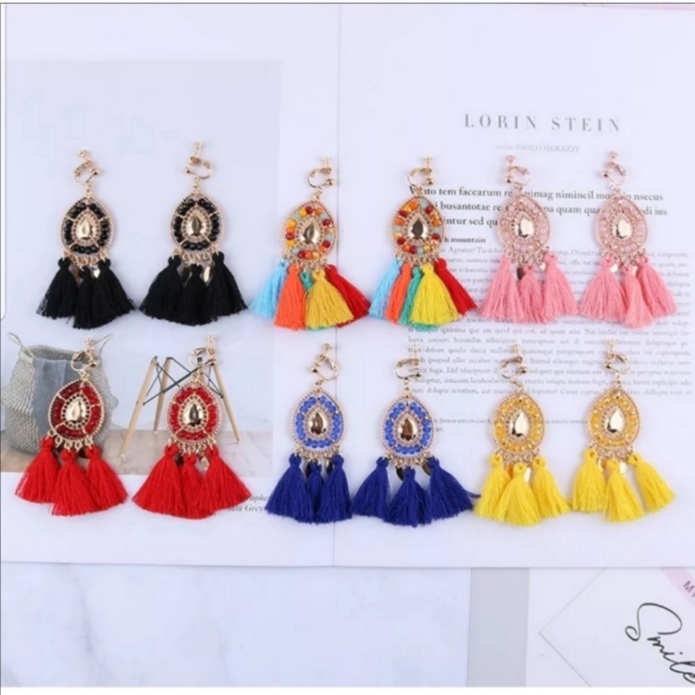 Clip On Earrings Tassel Fun Trendy - Picture 2 of 3